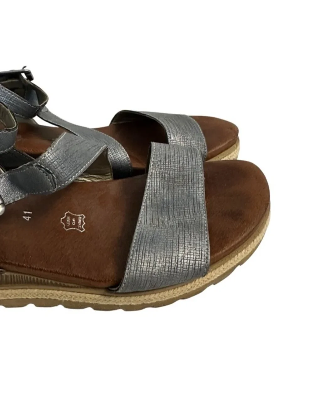 Remonte Icess 51 Denim Blue Leather Wedge Sandals Euro 41 Comfort Buckle
